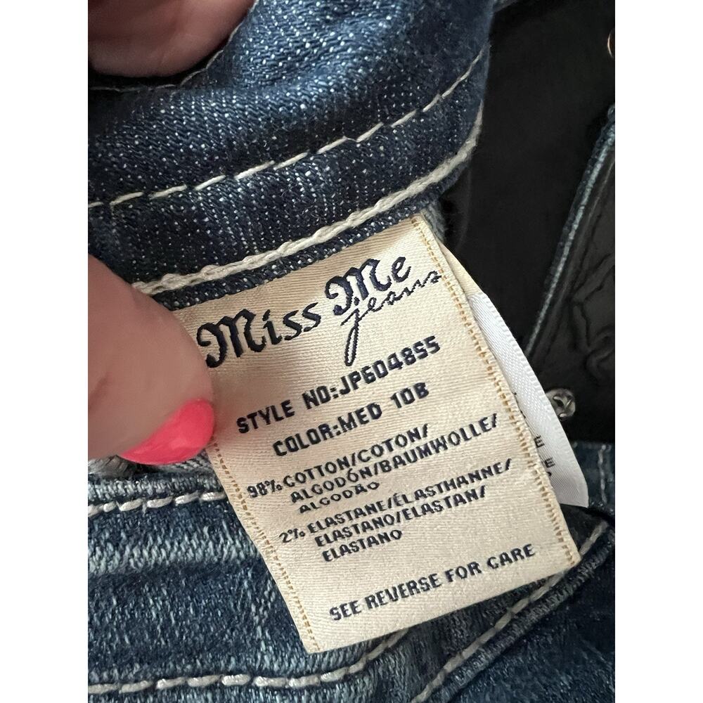MISS ME Women's Medium Wash Fleur-De-Lis Skinny JP604855 Mid-Rise Jeans Sz 28 - Picture 12 of 16